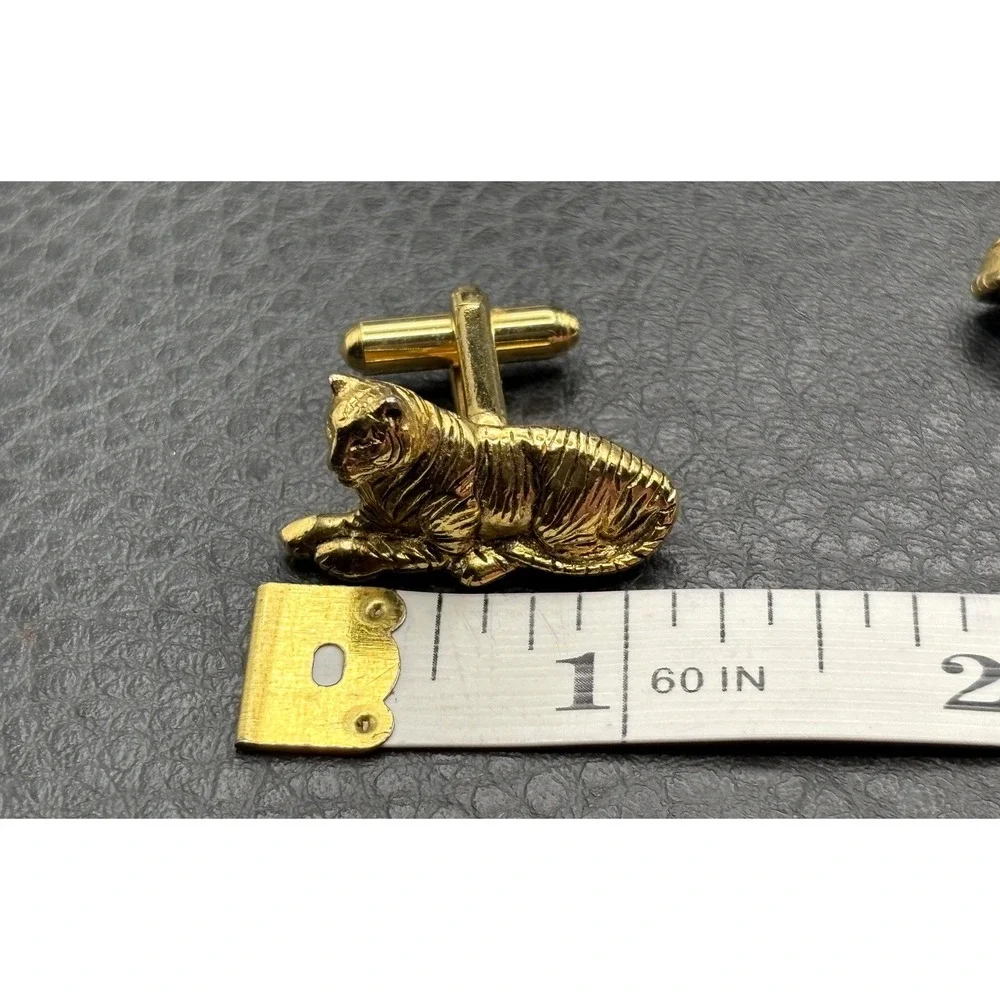 Vintage Figural Tiger Cat Cufflinks Gold Tone Unique Statement Men's Accessory